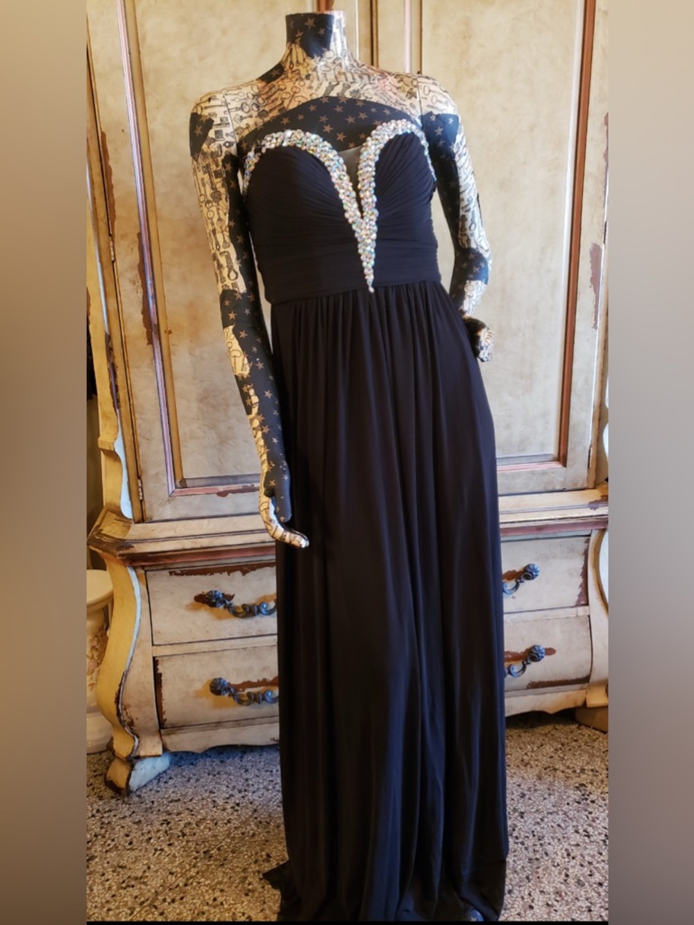 JVN Black Prom Gown with Crystal Bodice